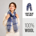 100% Pure Wool Plaid Scarf - Unisex Soft Warm Winter Tassel Checkered Shawl & Gift